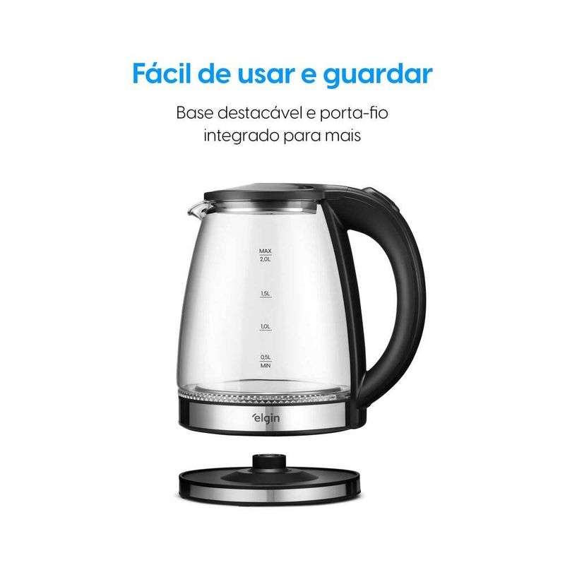 chaleira elétrica elgin visio glass pro 2l 1200 watts (mp)