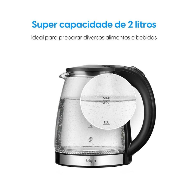 chaleira elétrica elgin visio glass pro 2l 1200 watts (mp)