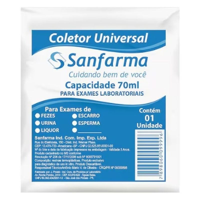 coletor sanfarma sem caixa 70ml (mp)