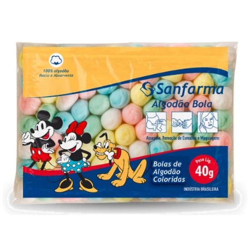 algodão sanfarma mickey bola colorido 40g (mp)