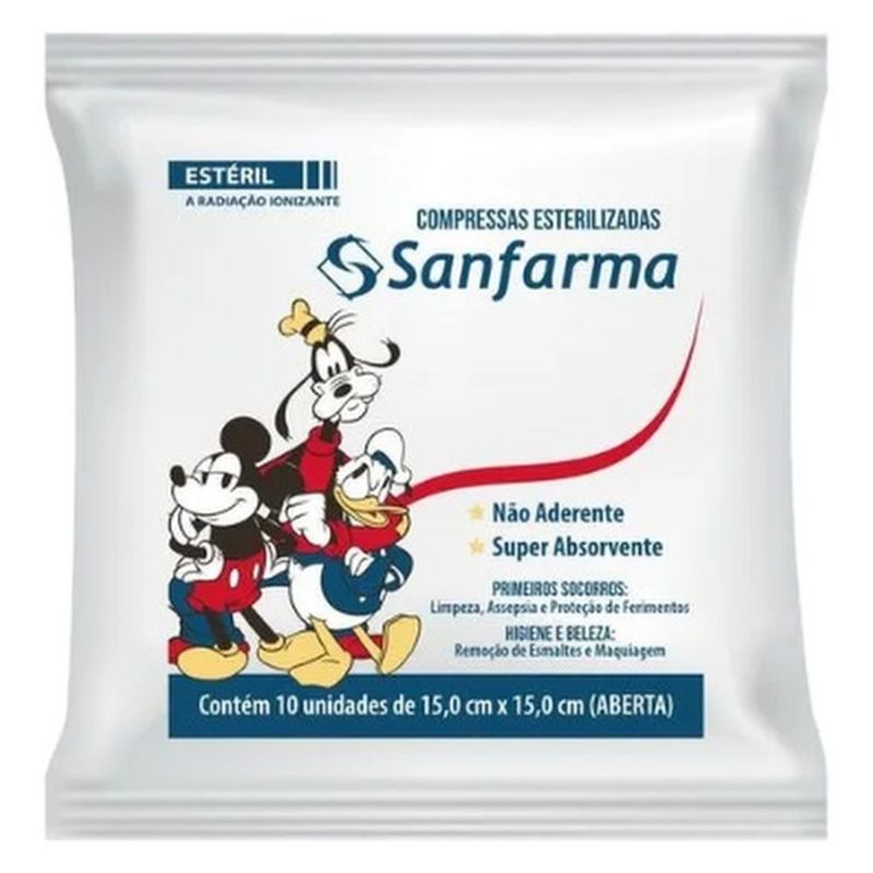 compressa sanfarma não aderente mickey com 10 unidades (mp)