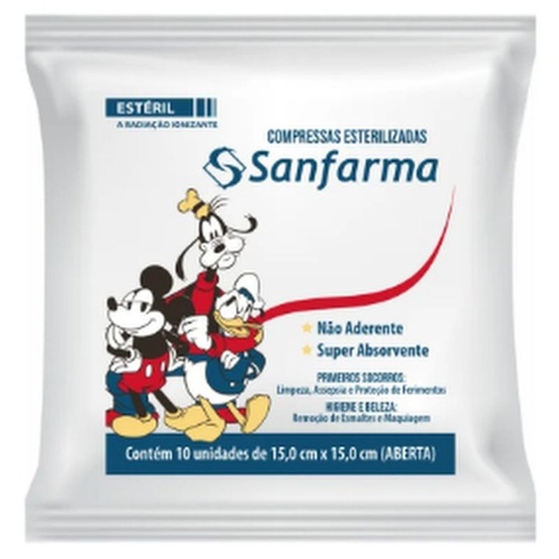 compressa de gaze sanfarma mickey com 10 unidades (mp)