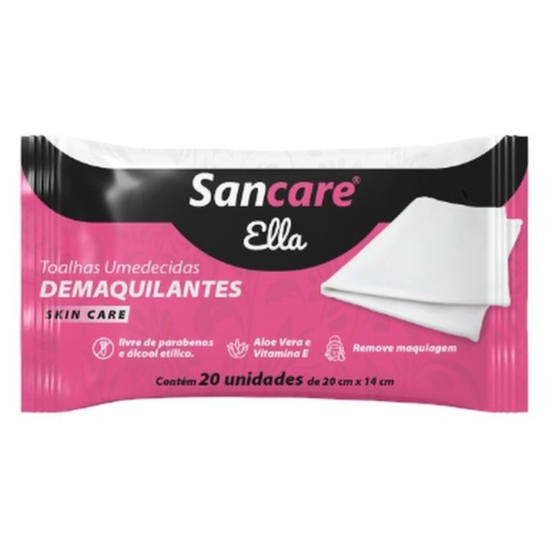 toalha umedecida ella sanfarma demaquilante com 20 unidades (mp)