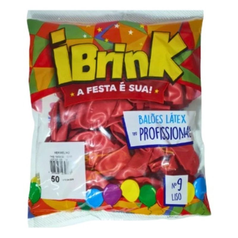 balão látex ibrink nº9 vermelho 50 unidades (mp)