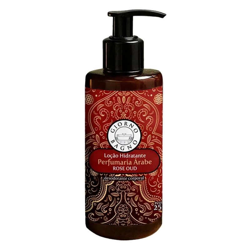 loção hidratante giorno bagno perfumaria árabe rose oud 250ml