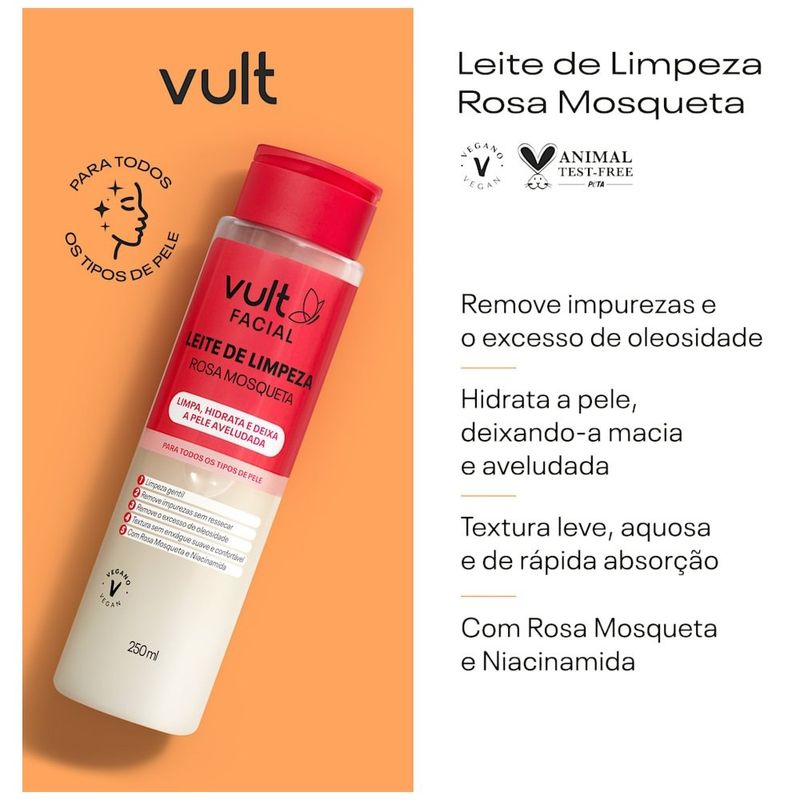 leite de limpeza facial vult rosa mosqueta 250ml