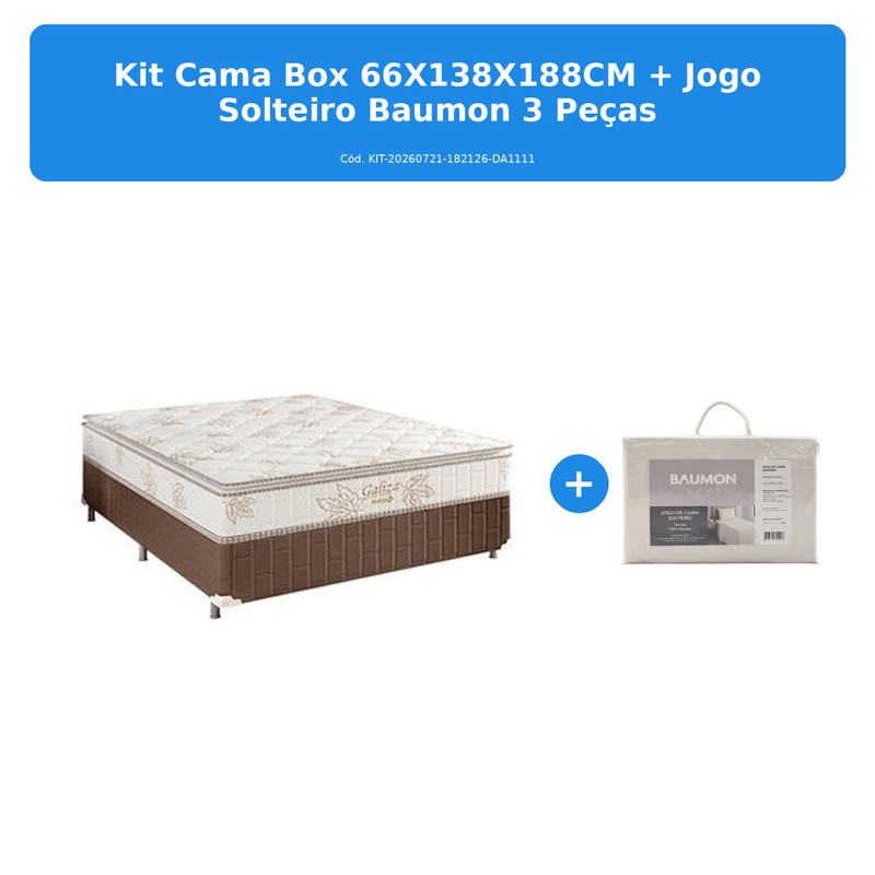 kit cama box marjom 138x188x66cm + jogo cama solteiro baumon 3 peças 200 fios