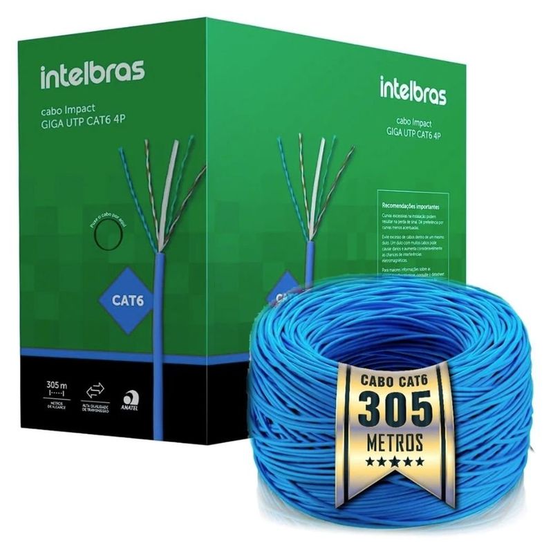 cabo de rede utp cat6 intelbras 4 pares caixa 305m azul ig6caz (mp)