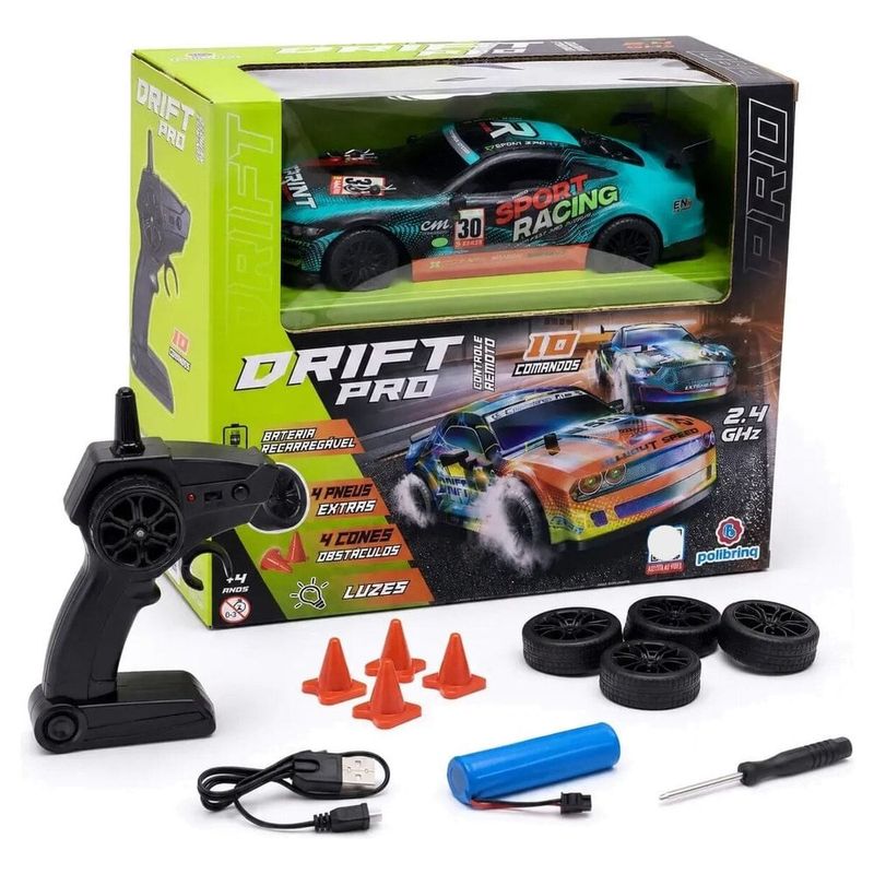 carrinho de controle remoto polibrinq 4wd bateria recarregável drift pro car210 sortido