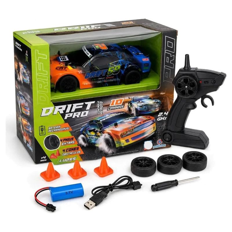 carrinho de controle remoto polibrinq 4wd bateria recarregável drift pro car210 sortido