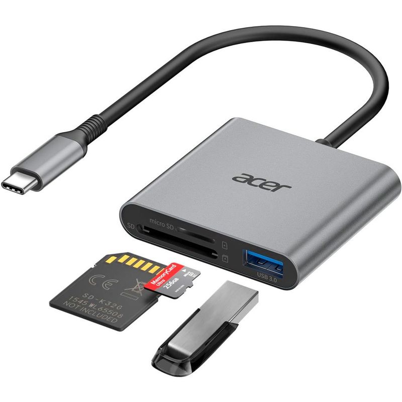 leitor cartão usb-c acer 3 em 1 cinza a-bi