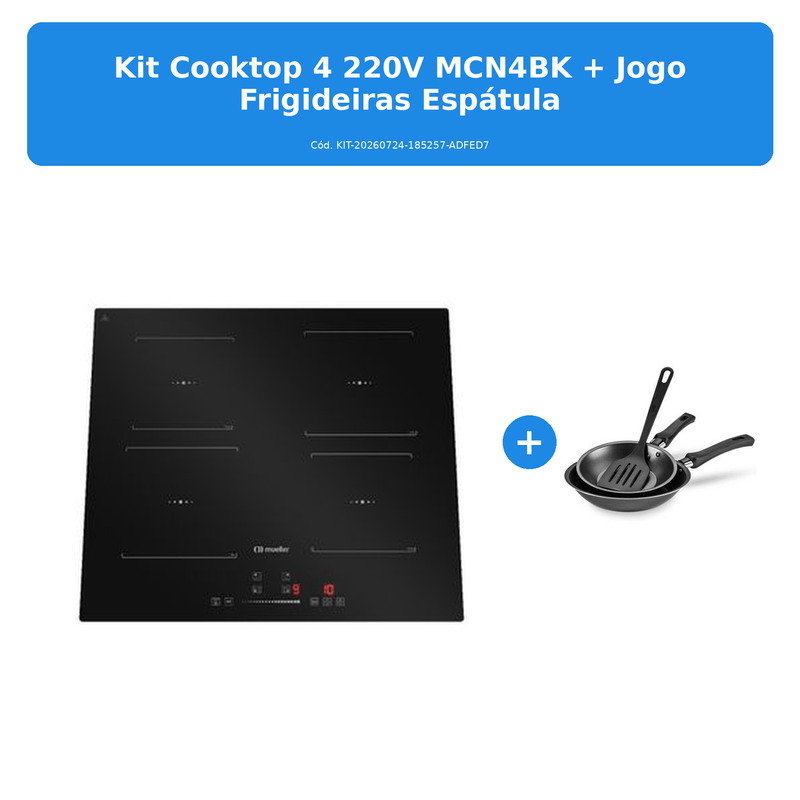 kit cooktop 4 bocas mueller de indução 220v + jogo de frigideiras mta