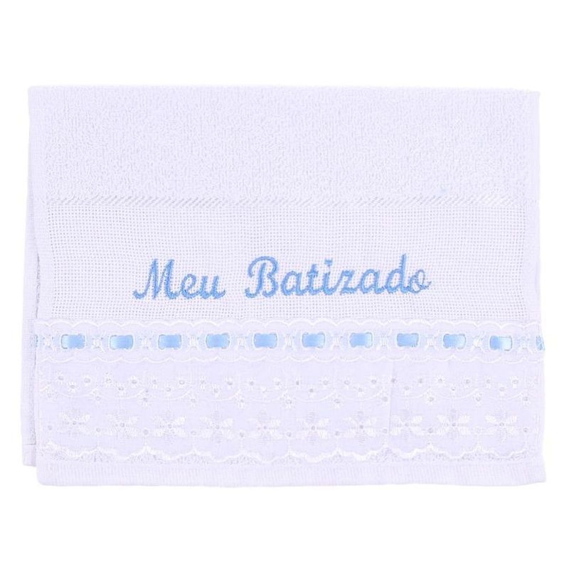 toalha de boca art bebê meu batizado azul (mp)