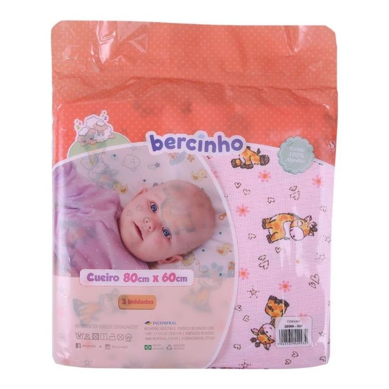 kit cueiro bercinho 3 peças rosa 80x60cm (mp)
