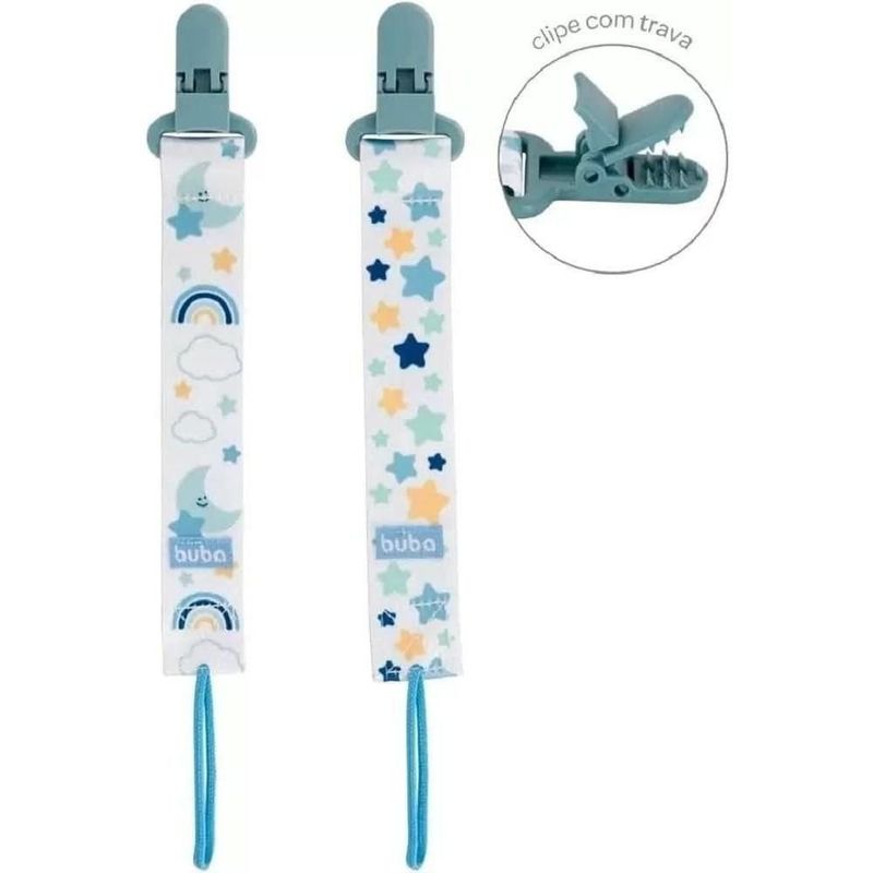 kit prendedor de chupeta buba 2 peças estrela azul (mp)