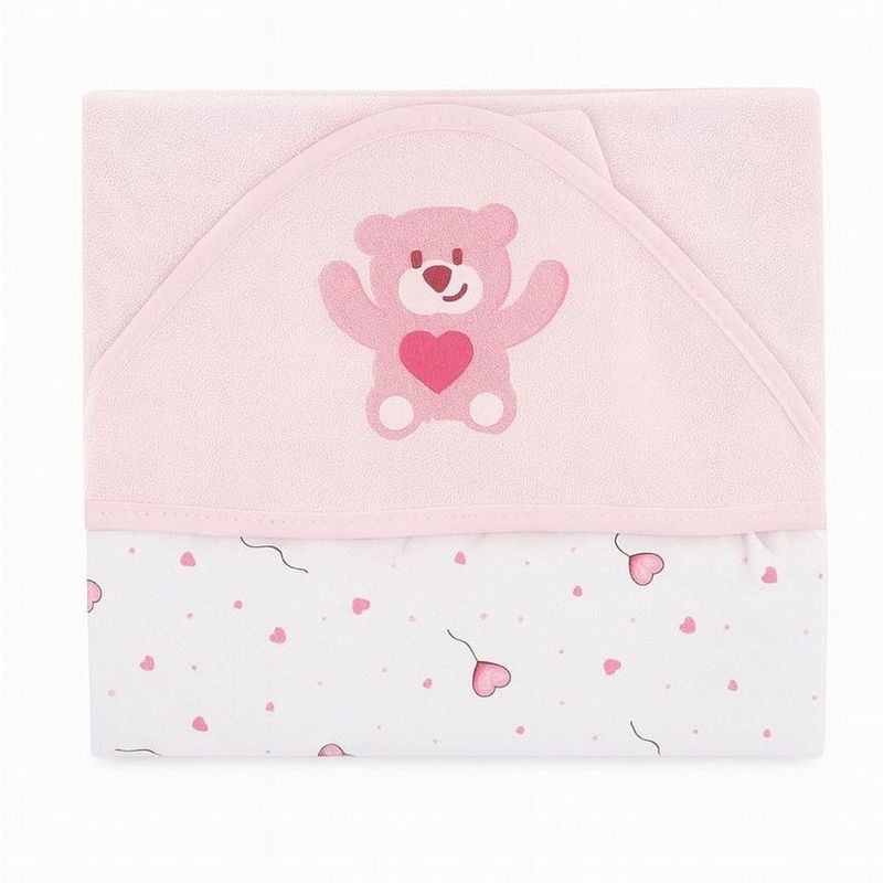 toalha de banho incomfral com capuz urso rosa 68x68cm (mp)