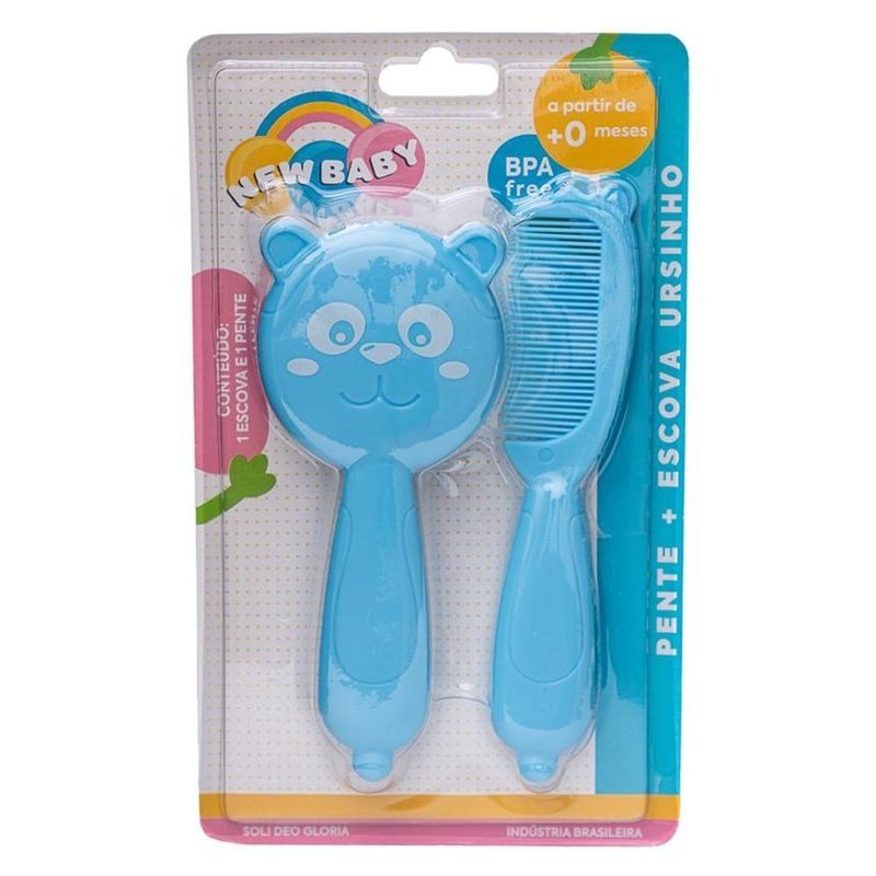 kit pente e escova new baby urso azul (mp)