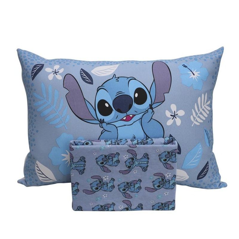 jogo de cama 2 peças solteiro portallar stitch e flor (mp)
