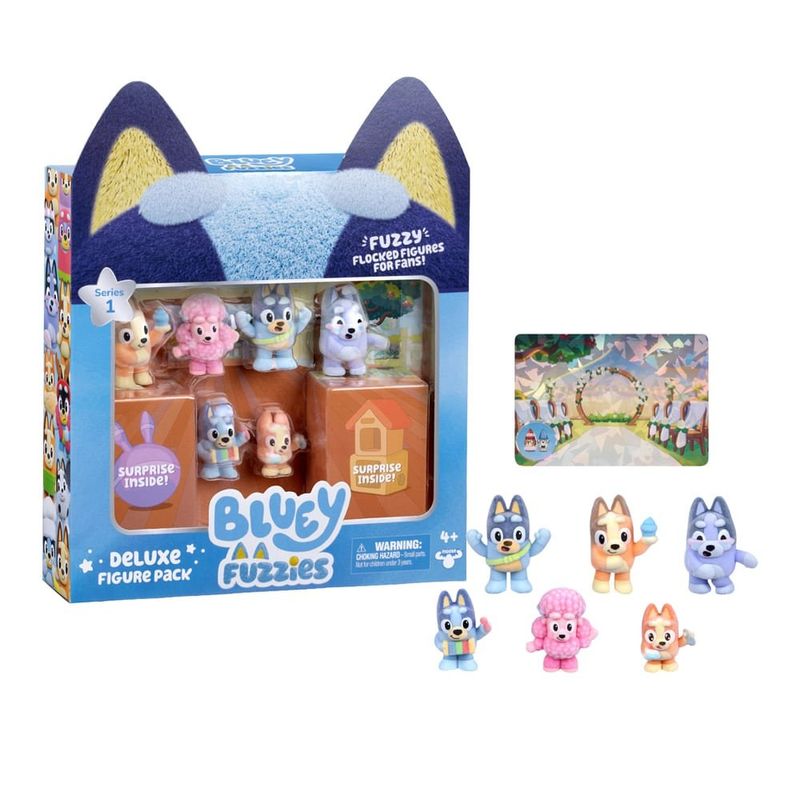 bonecos bluey fuzzies 6 em 1 79015 com 2 surpresas candide 79015