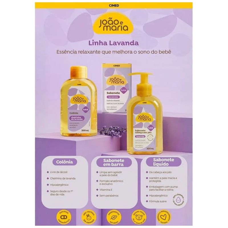 colônia joão e maria bebê cimed cheirinho de lavanda 200ml