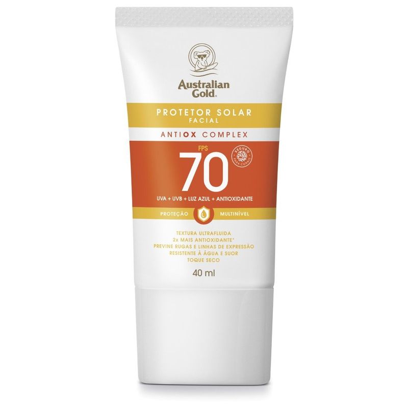 protetor solar facial australian gold antiox complex ultrafluido fps70 40ml