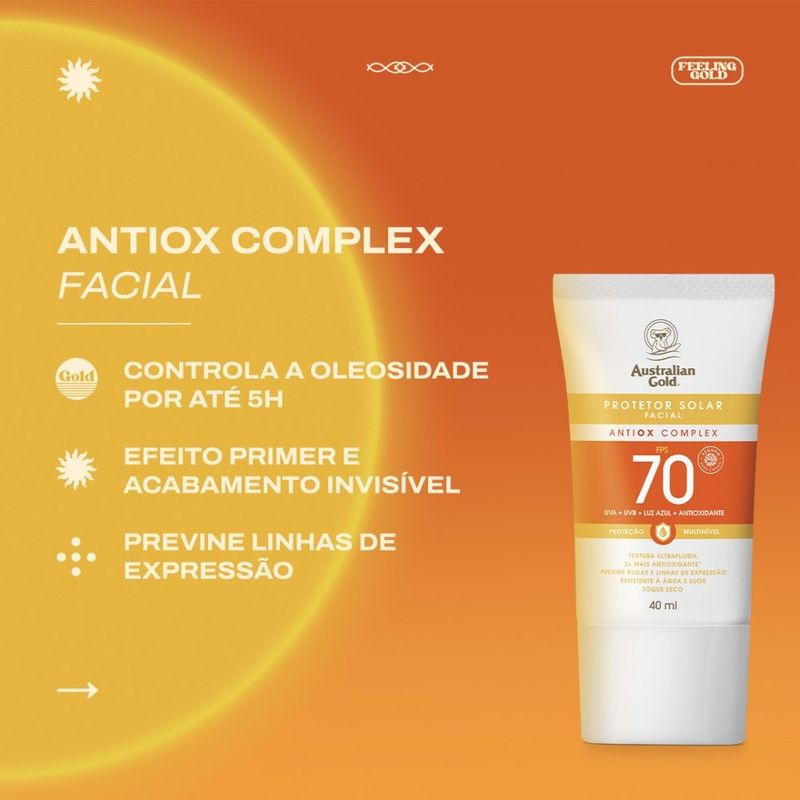 protetor solar facial australian gold antiox complex ultrafluido fps70 40ml