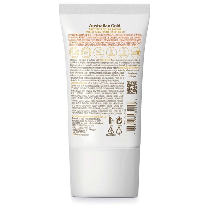protetor solar facial australian gold antiox complex ultrafluido fps70 40ml