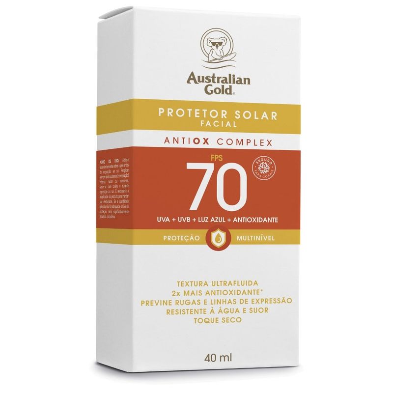 protetor solar facial australian gold antiox complex ultrafluido fps70 40ml