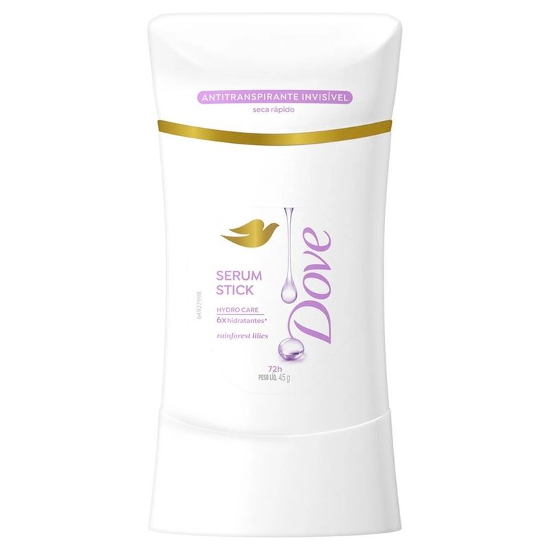 desodorante antitranspirante sérum stick dove rainforest lilies invisível 72h 45g