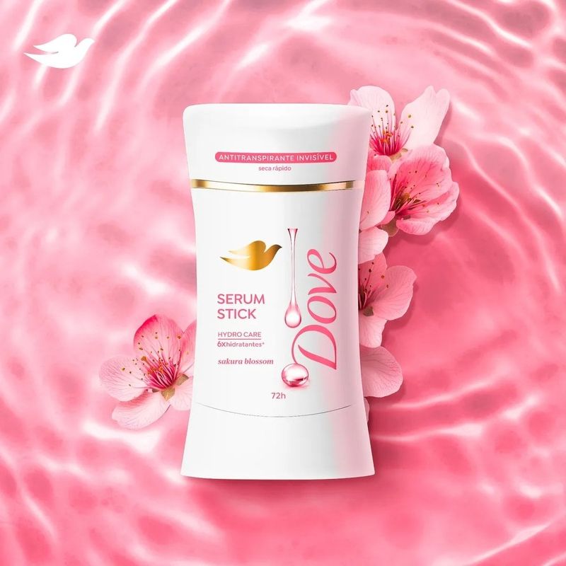desodorante antitranspirante sérum stick dove sakura blossom invisível 72h 45g