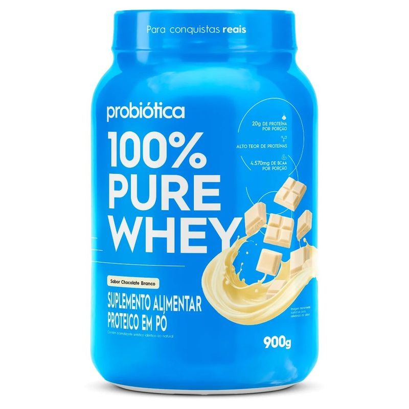 whey protein concentrado 100% pure whey probiótica sabor chocolate branco 900g