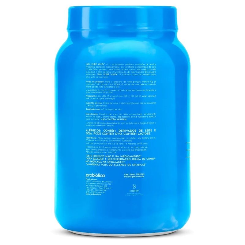 whey protein concentrado 100% pure whey probiótica sabor chocolate branco 900g