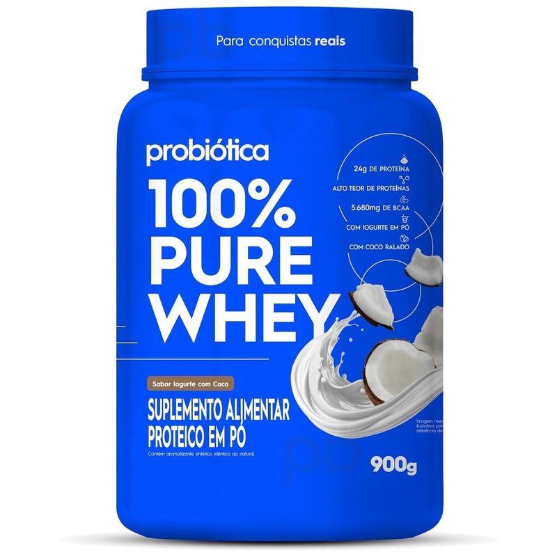 whey protein concentrado 100% pure whey probiótica sabor iogurte com coco 900g