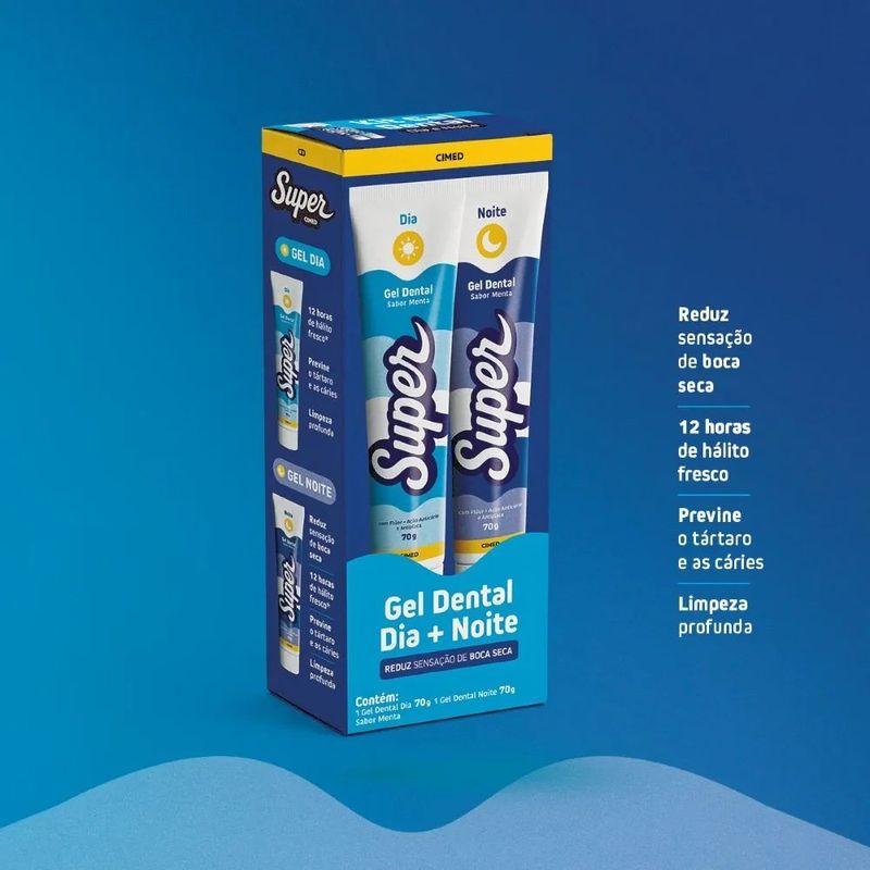 kit gel dental dia + noite cimed super 70g cada