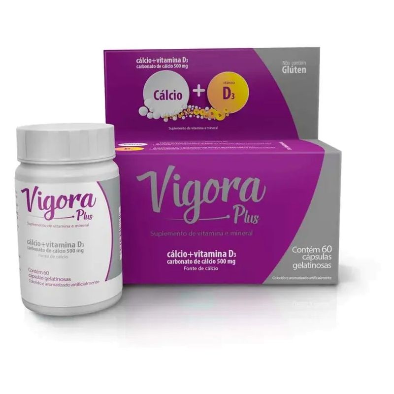 suplemento alimentar vigora plus cálcio + vitamina d3 60 cápsulas prati donaduzzi