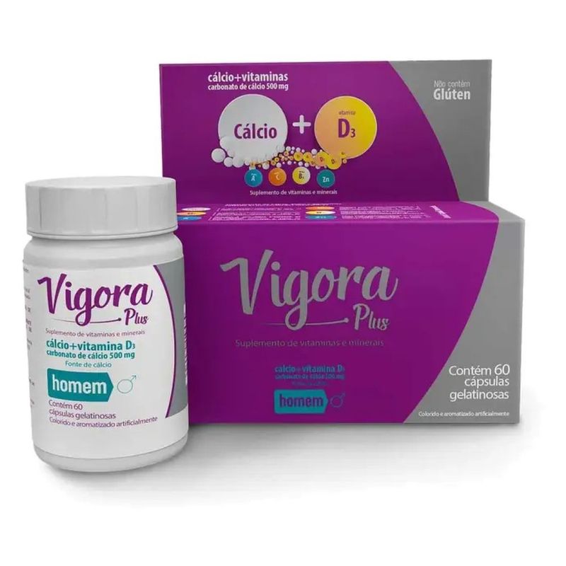 suplemento alimentar vigora plus cálcio + vitamina d3 homem 60 cápsulas prati donaduzzi
