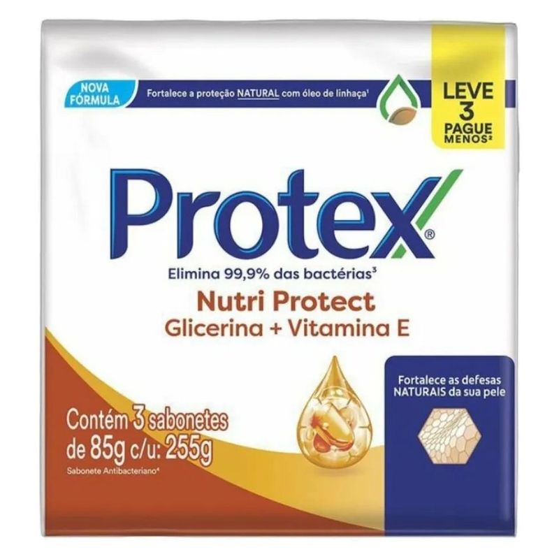 sabonete em barra protex nutri protect vitamina e 3 unidades 85g cada