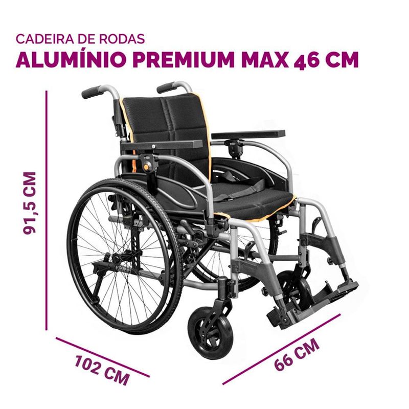 cadeira de rodas hidrolight premium max al12 em alumínio até 125kg 46cm (mp)