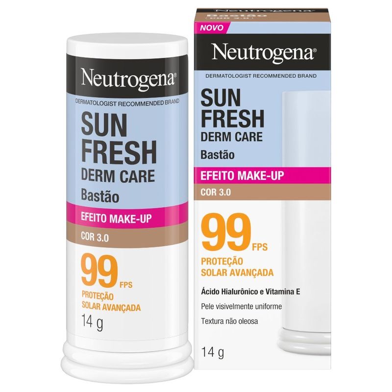 protetor solar facial neutrogena sun fresh derm care bastão efeito make-up fps99 cor 3.0 14g