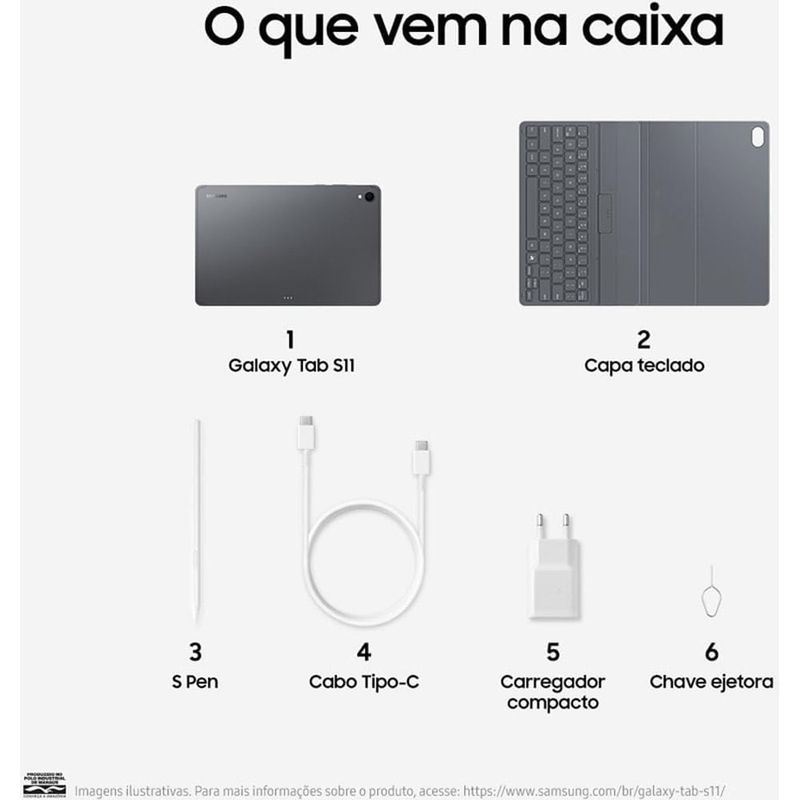 tablet samsung galaxy tabs11 256gb cinza tela 11" 12gb ram