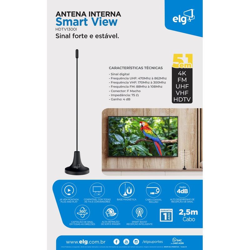 antena elg smart view 4k hdr - hdtv uhf vhf cabo