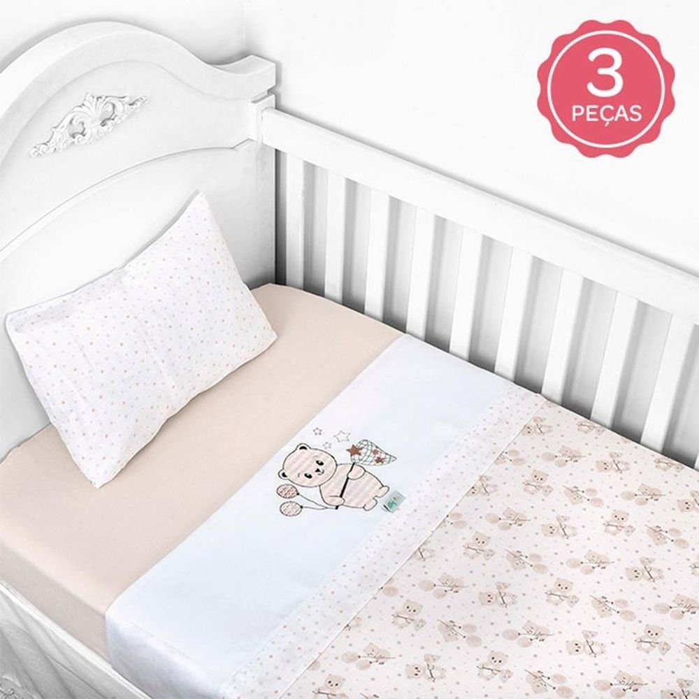 Jogo De Berço 3 Peças Baby Nice Americano Urso Bege (MP)