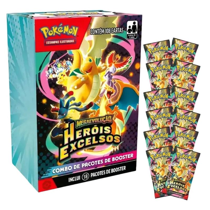 combo de booster copag pokémon heróis excelos 18 boosters me02.5 (mp)