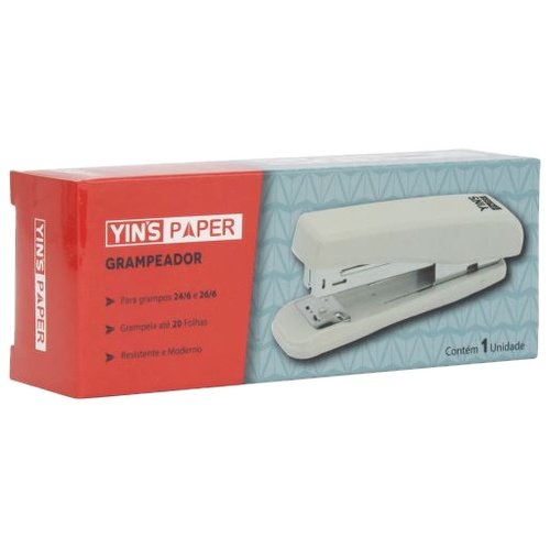 Grampeador Metálico Yins Paper 20 Folhas Para Grampos 24/6 E 26/6 Cinza (MP)