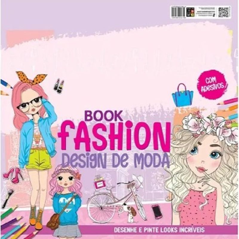 livro fashion design de moda rosa com adesivos editora brasileitura (mp)