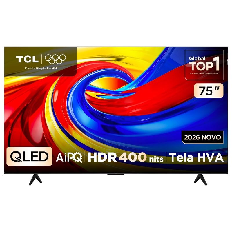 smart tv 75" 4k qled tcl 75p7l google tv até 120hz dolby vision atmos