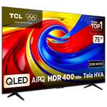 smart tv 75" 4k qled tcl 75p7l google tv até 120hz dolby vision atmos