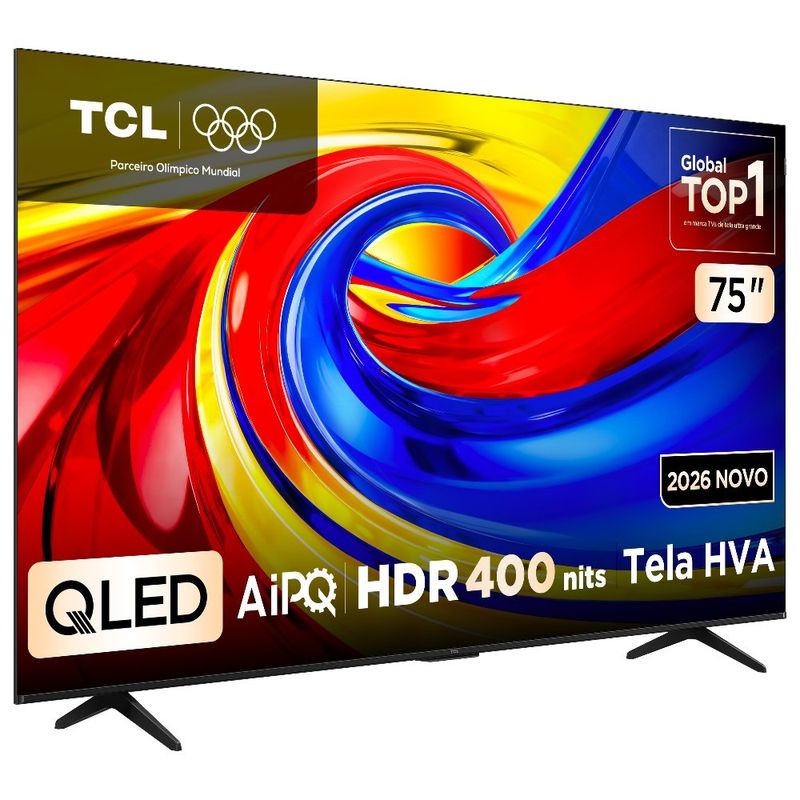 smart tv 75" 4k qled tcl 75p7l google tv até 120hz dolby vision atmos