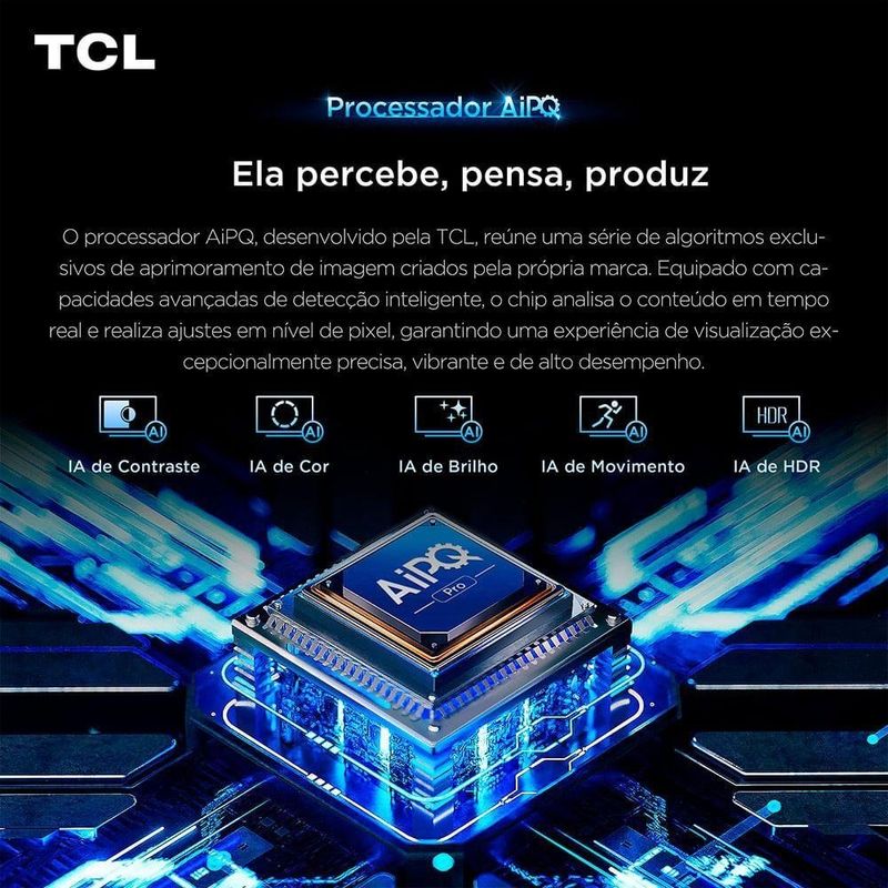 smart tv 65" 4k qled tcl 65p7l google tv até 120hz dolby vision atmos