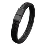 pulseira masculina trançada s/m courino preta 20cm (mp)